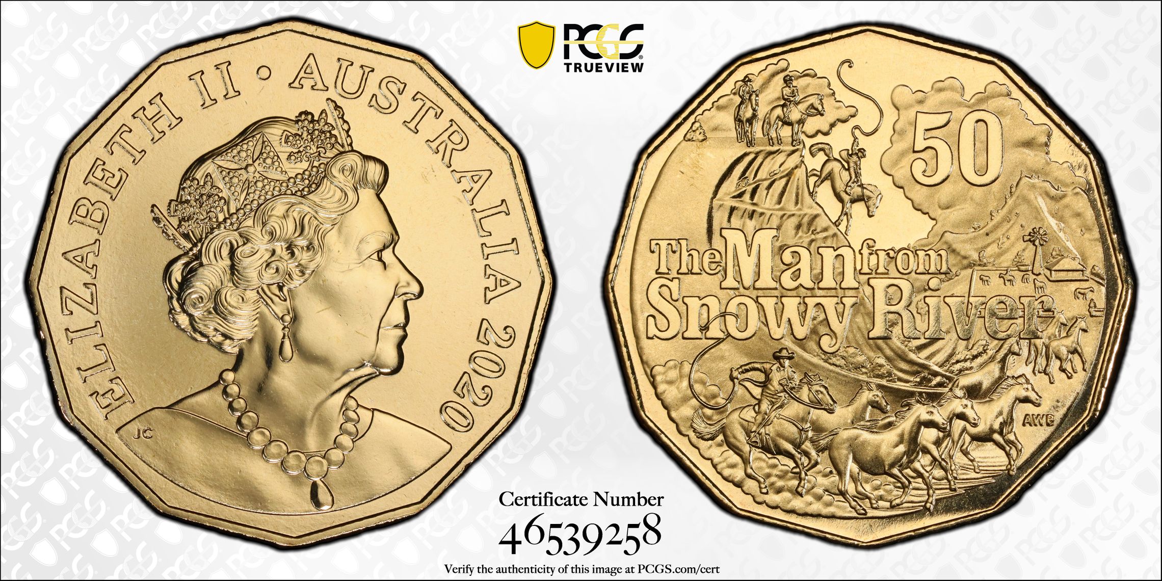 161 · The Man From Snowy River, Fifty Cent, 2020, PCGS MS68