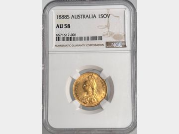 RARITY 3 - 1888 VICTORIA SYDNEY MINT 'FIRST LEGEND' GOLD SOVEREIGN AU58