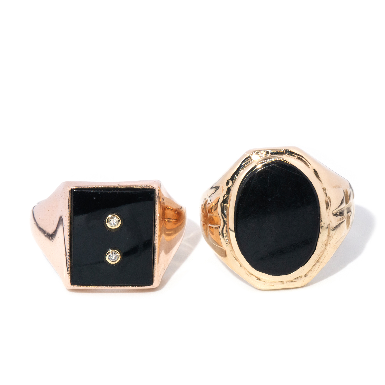 Two Onyx Mens Rings in 9ct Gold