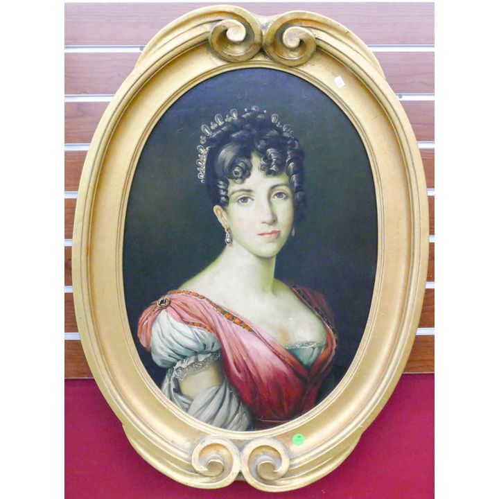 French Oval Woman Portrait Oil Gilt Framed 30''x22''