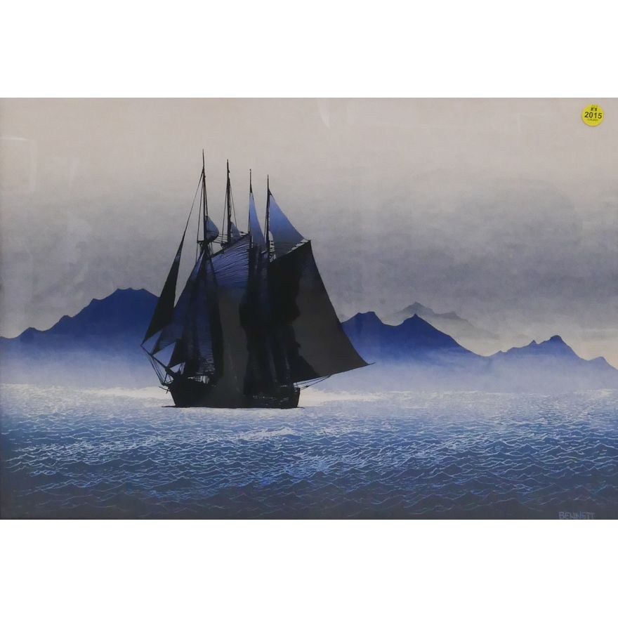 Elton Bennett (1910-1974, WA) 'Sea Road (Blue)' Plate Signed Serigraph Framed- 23x29''