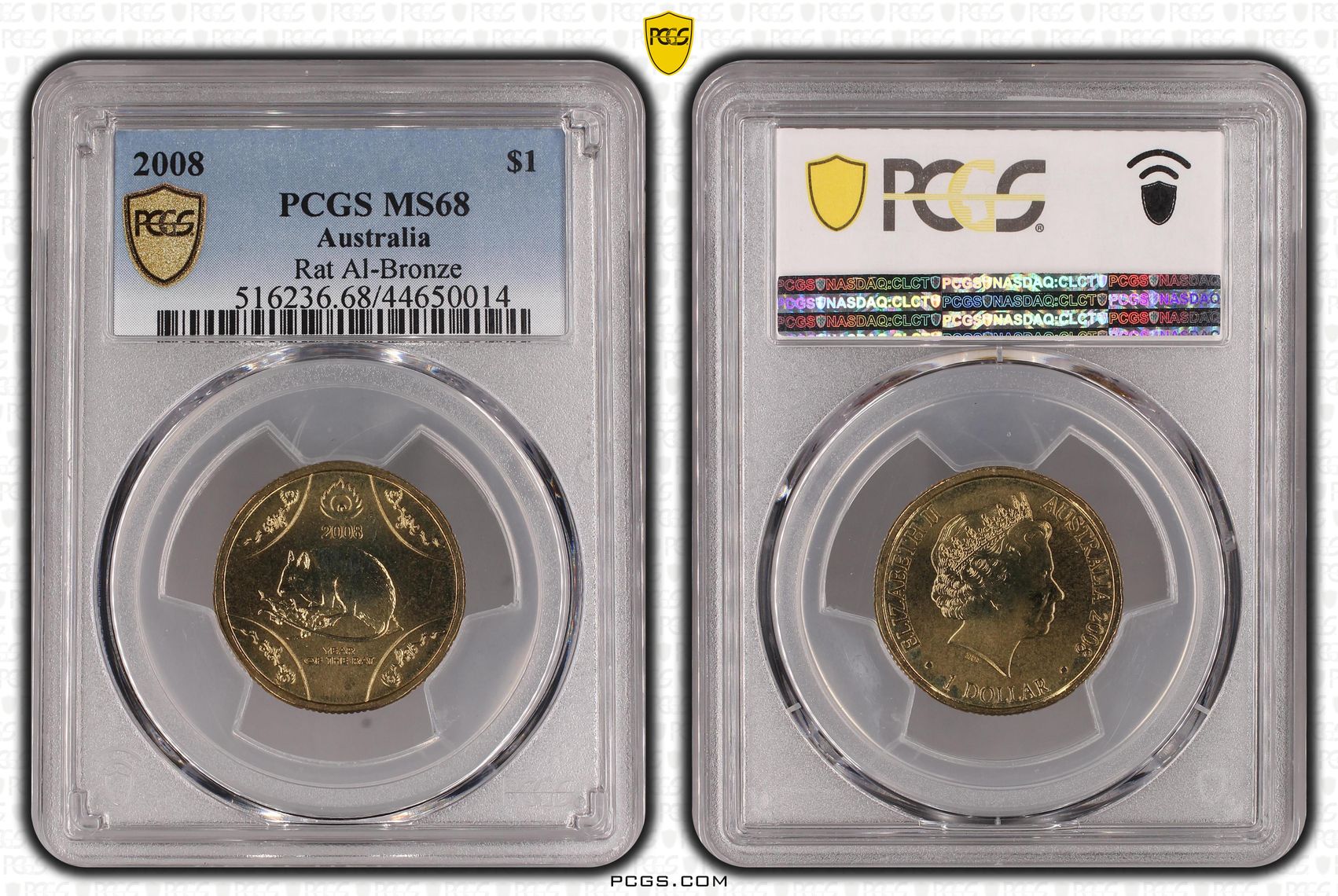 2008 Australia One Dollar, $1 Rat Al-Bronze PCGS - MS68 POP 3/0 -014