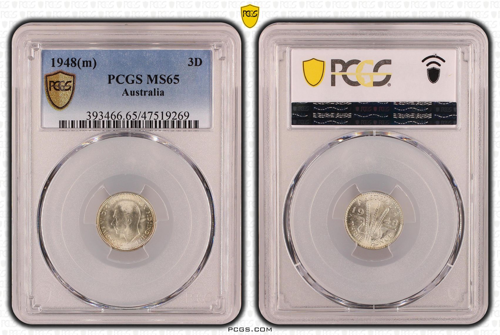 Threepence, 1948(m), PCGS MS 65
