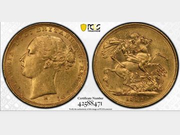 1881 VICTORIA YOUNG HEAD MELBOURNE MINT GEORGE & DRAGON GOLD SOVEREIGN AU55