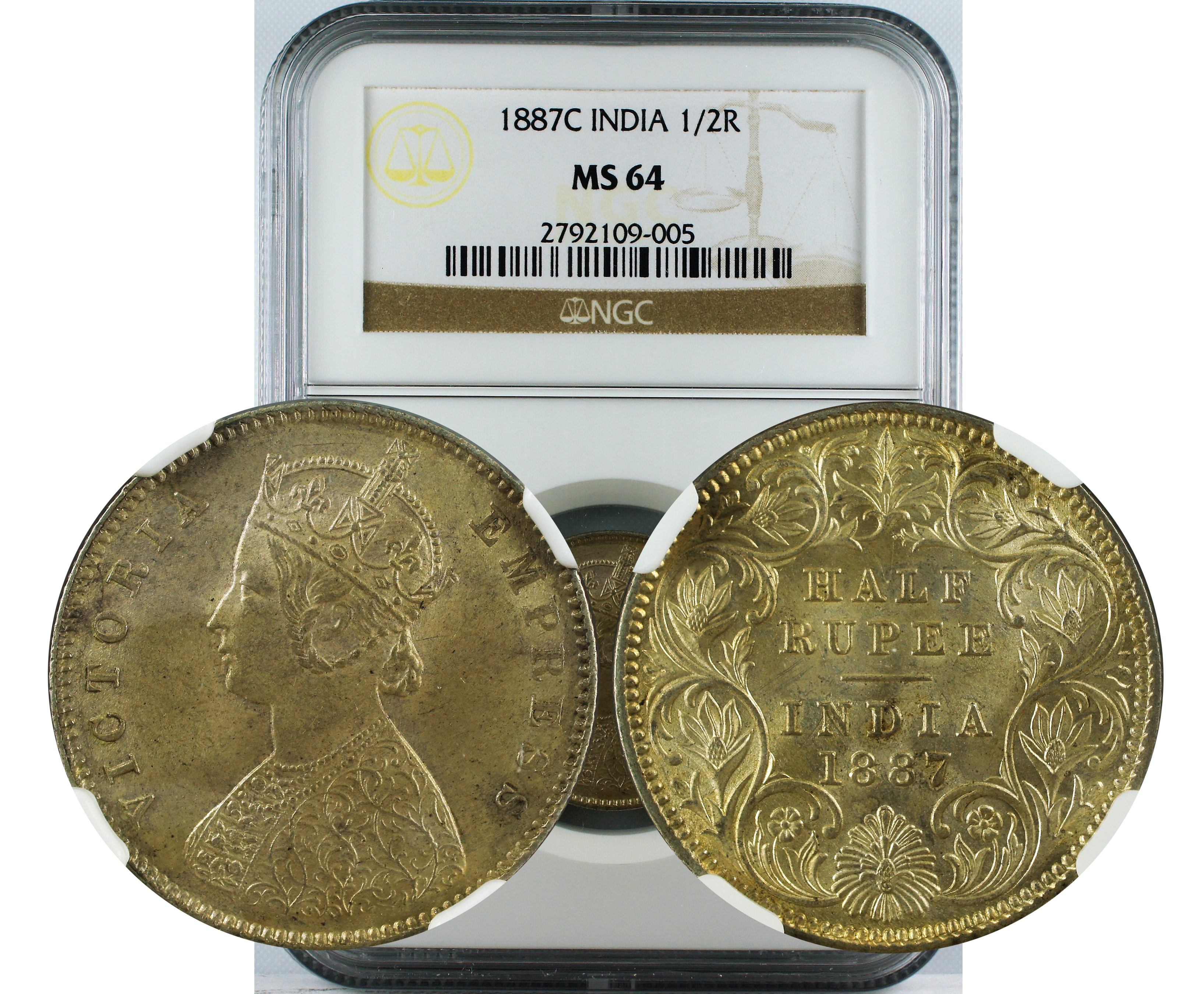 1887 C INDIA 1/2 RUPEE MS64