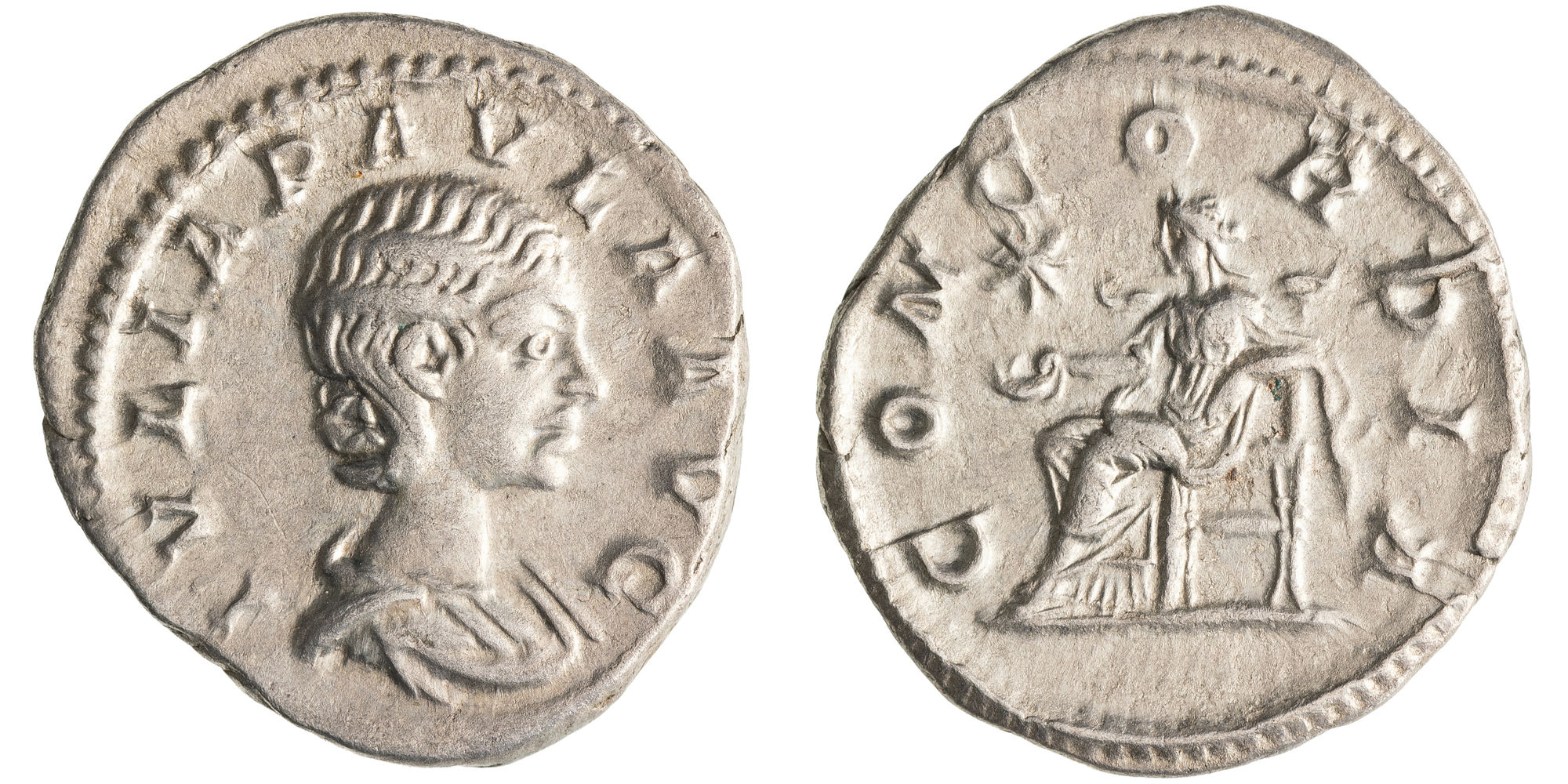 Julia Paula, Denarius, 220 AD, EF