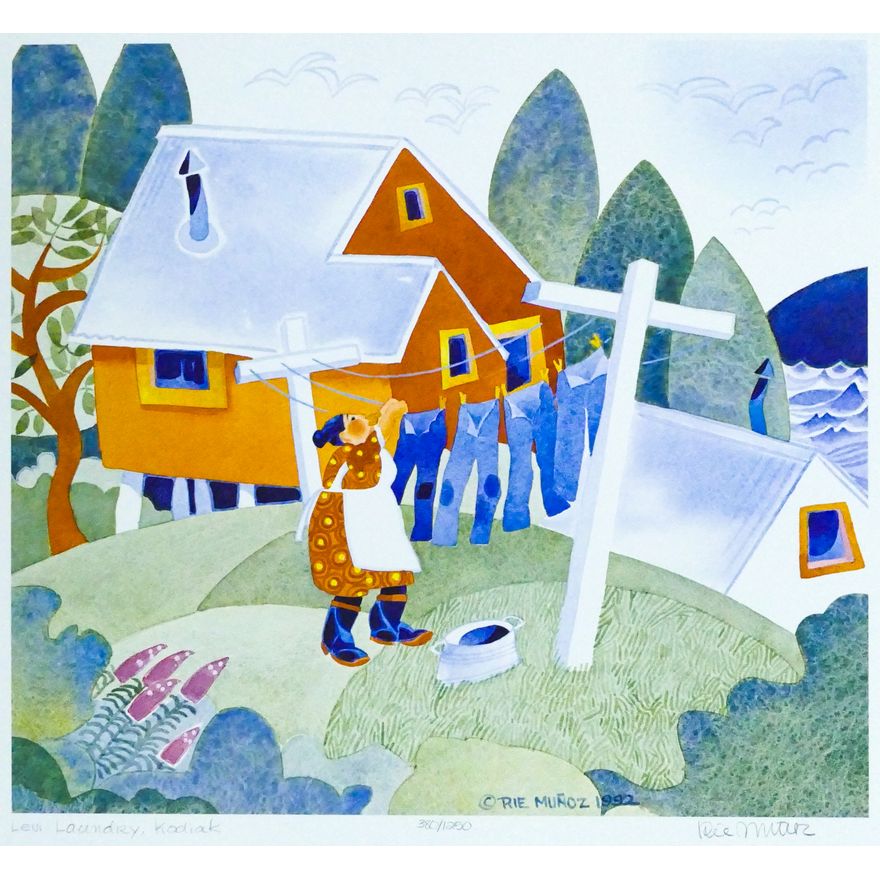 Rie Munoz ''Levi Laundry, Kodiak'' 1992 Signed Print