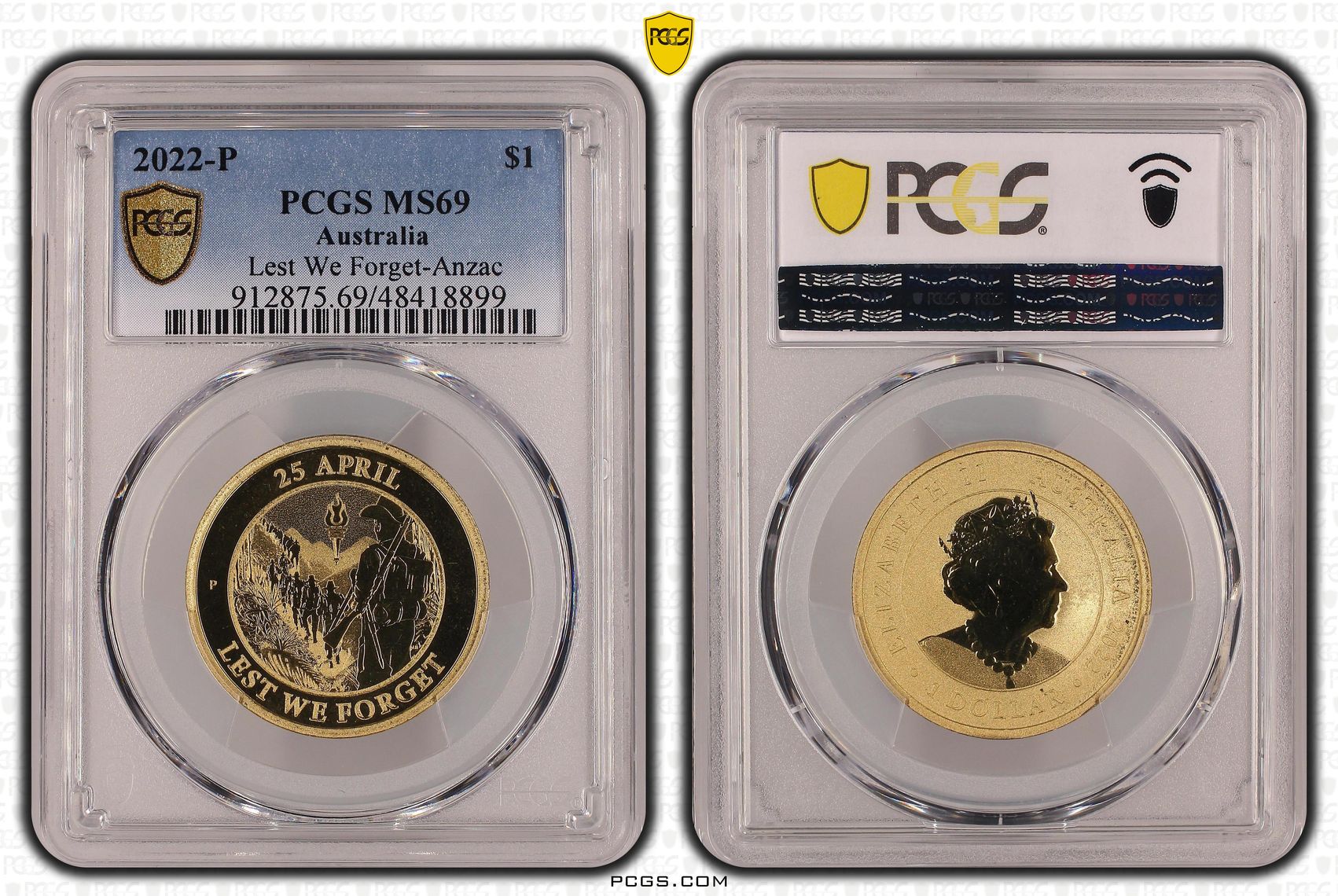 Lest We Forget-Anzac, One Dollar, 2022-P, PCGS MS69