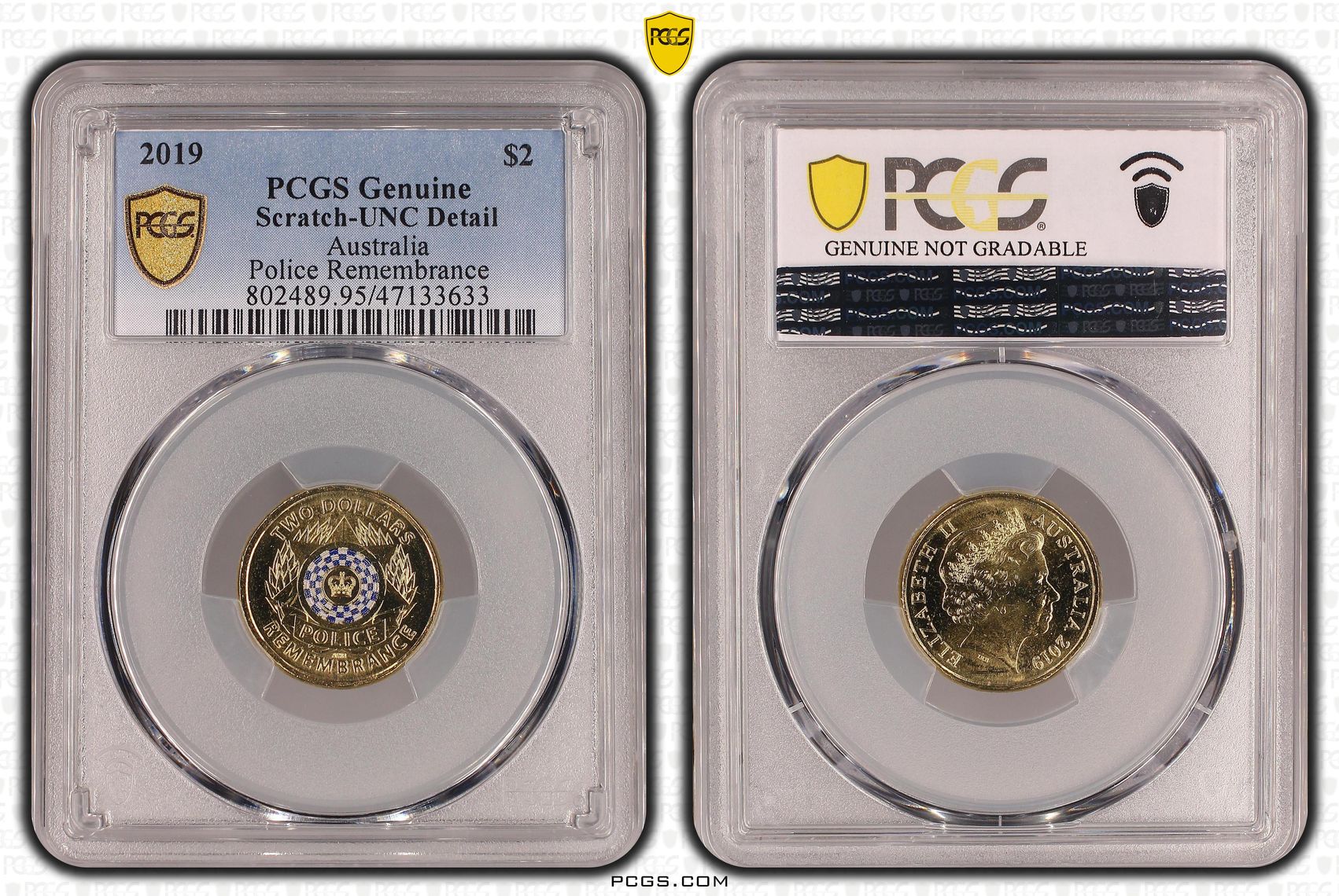 Elizabeth II, Police Remembrance, Two Dollar, 2019, PCGS Genuine - UNC Details (95 - Scratch)