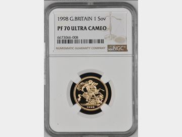 1998 ELIZABETH II PROOF GOLD SOVEREIGN PF70 UCAM