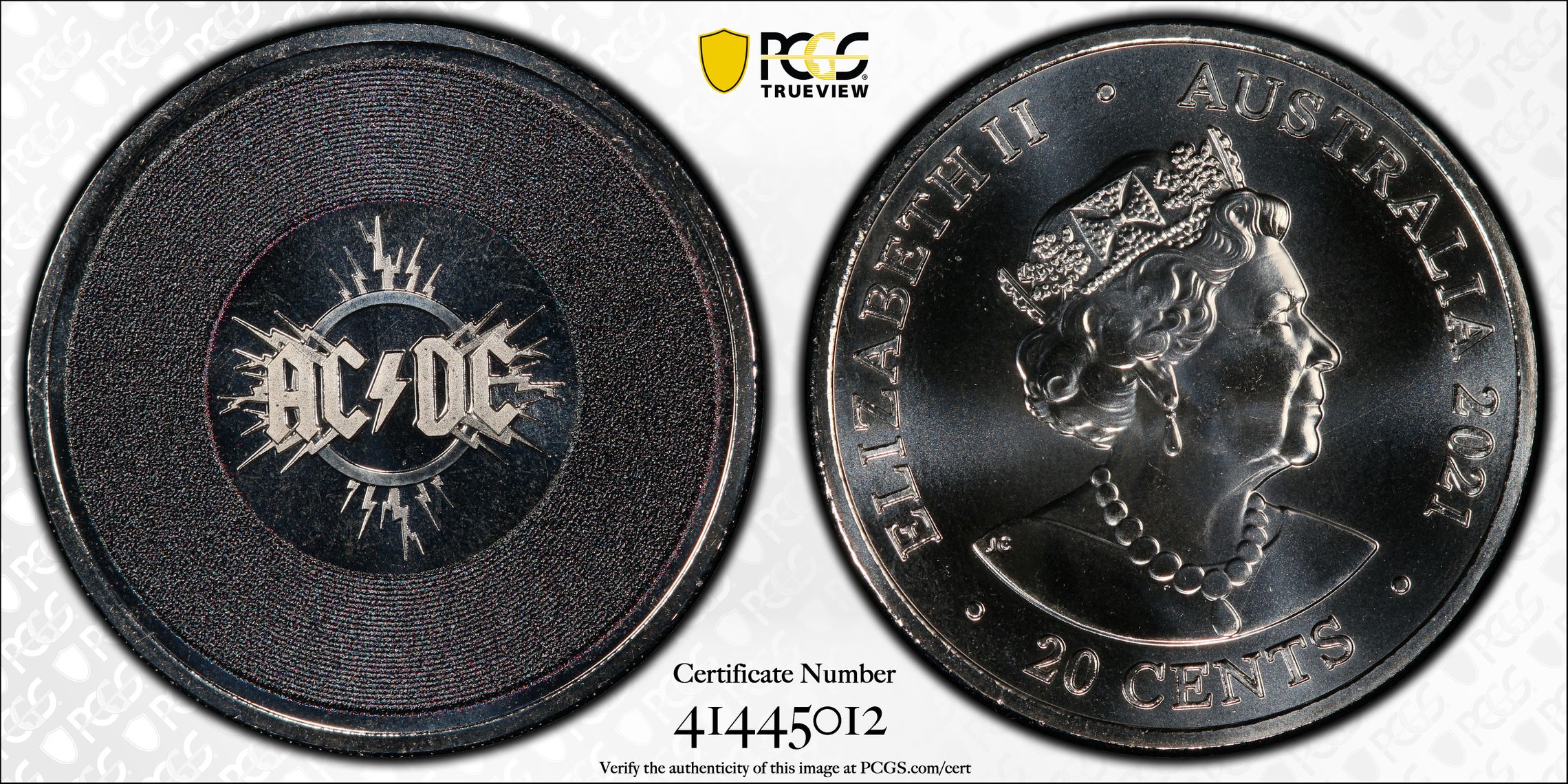 324 · AC/DC Logo , Twenty Cent, 2021, PCGS MS68