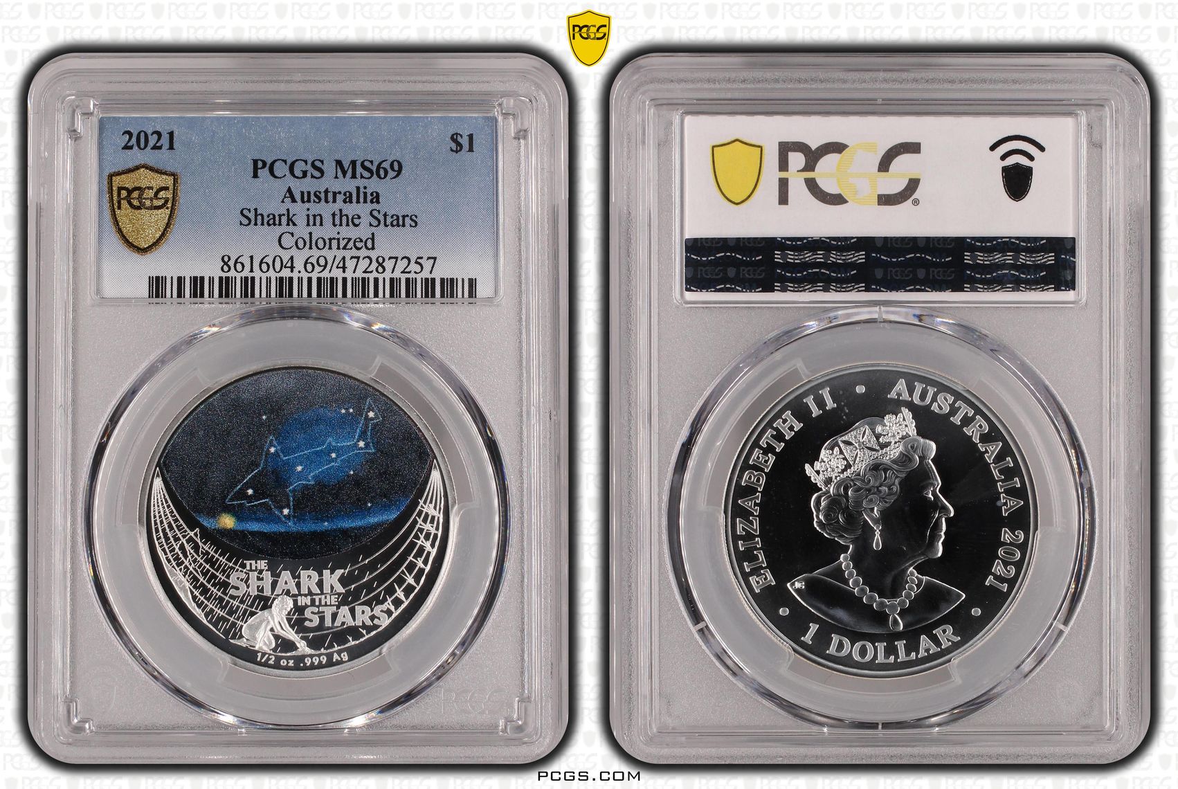 Elizabeth II, Shark in the Stars, One Dollar, 2021, PCGS MS69