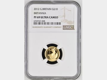 2012 ELIZABETH II BRITANNIA GOLD 1/10oz PROOF 10 POUND NGC PF69 UCAM