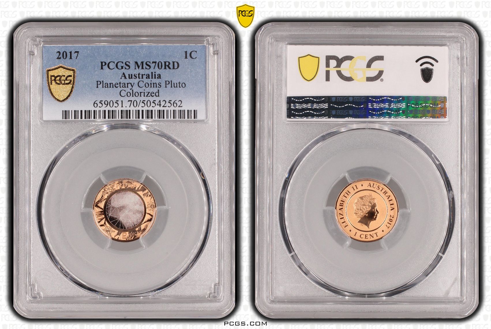 Planetary Coins Pluto Colorized, One Cent, 2017, PCGS MS70RD