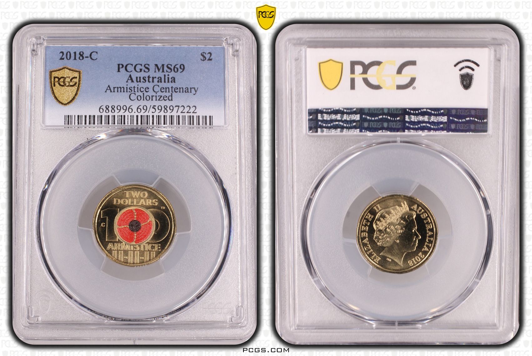 Armistice Centenary Colorized, Two Dollar, 2018-C, PCGS MS69