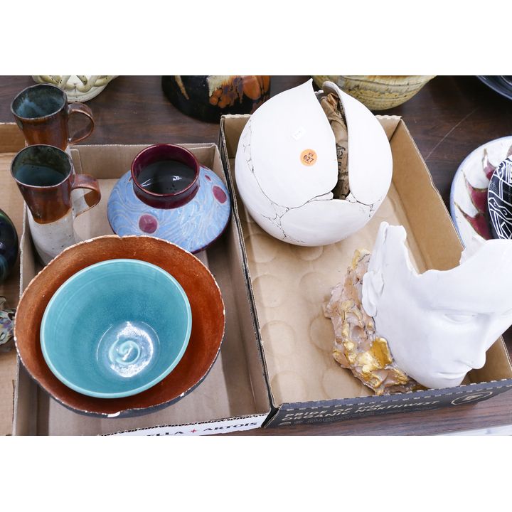 2 Boxes Studio Pottery Sculptures and Bowls