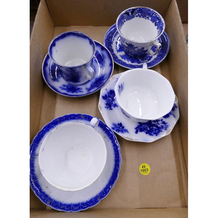 2 Boxes Flow Blue Cup Saucers Etc