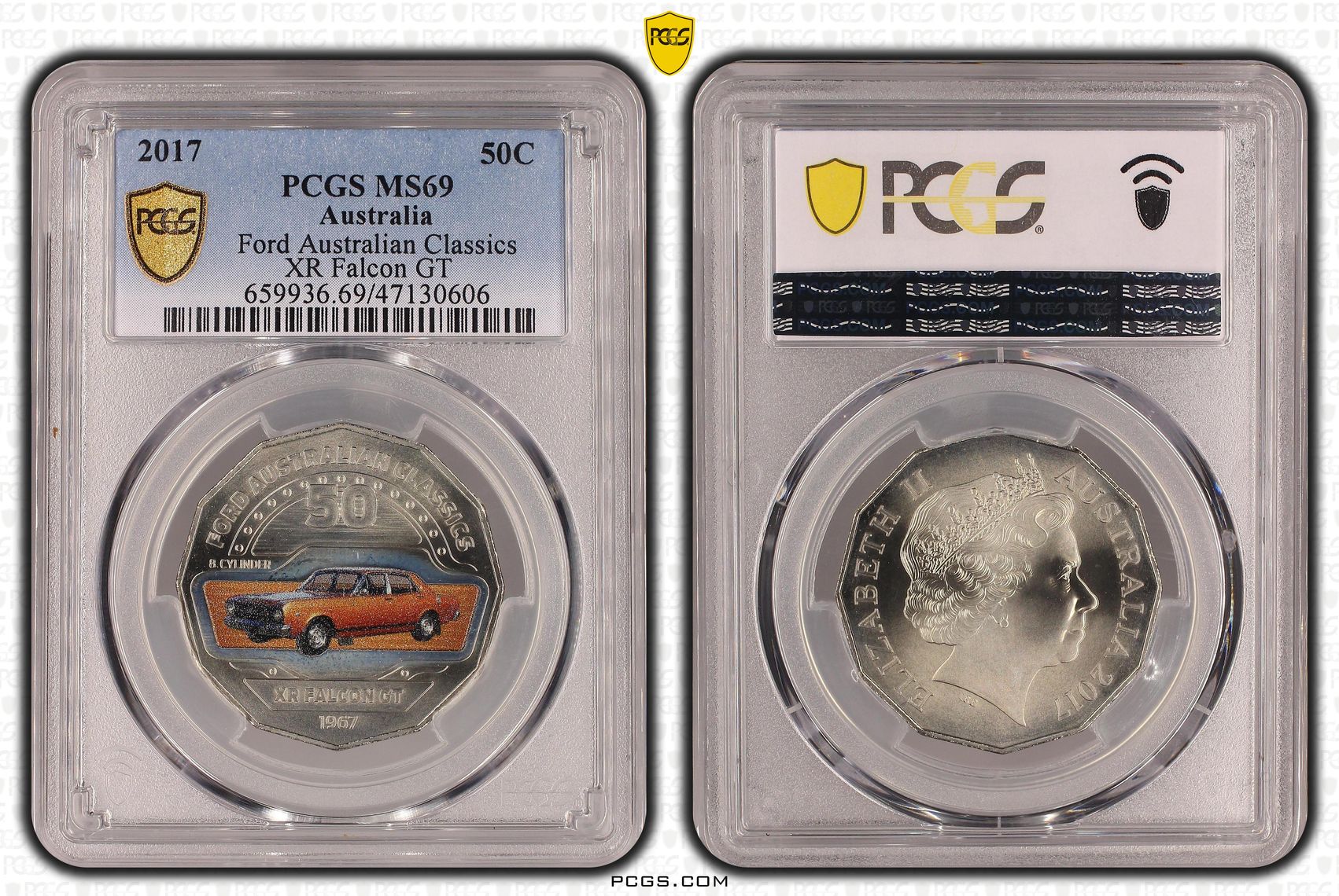 Elizabeth II, Ford Australian Classics - XR Falcon GT, Fifty Cent, 2017, PCGS MS69