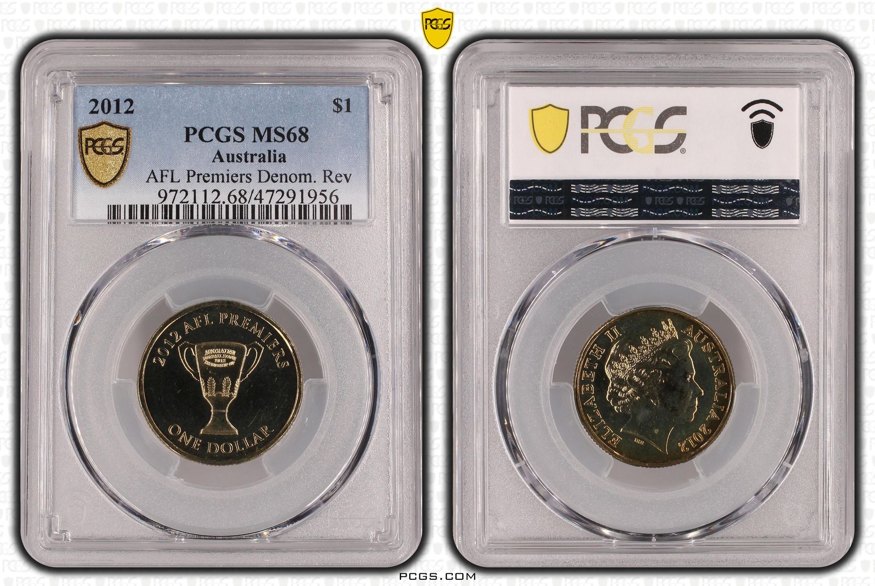 AFL Premiers Denom. Rev, One Dollar, 2012, PCGS MS 68