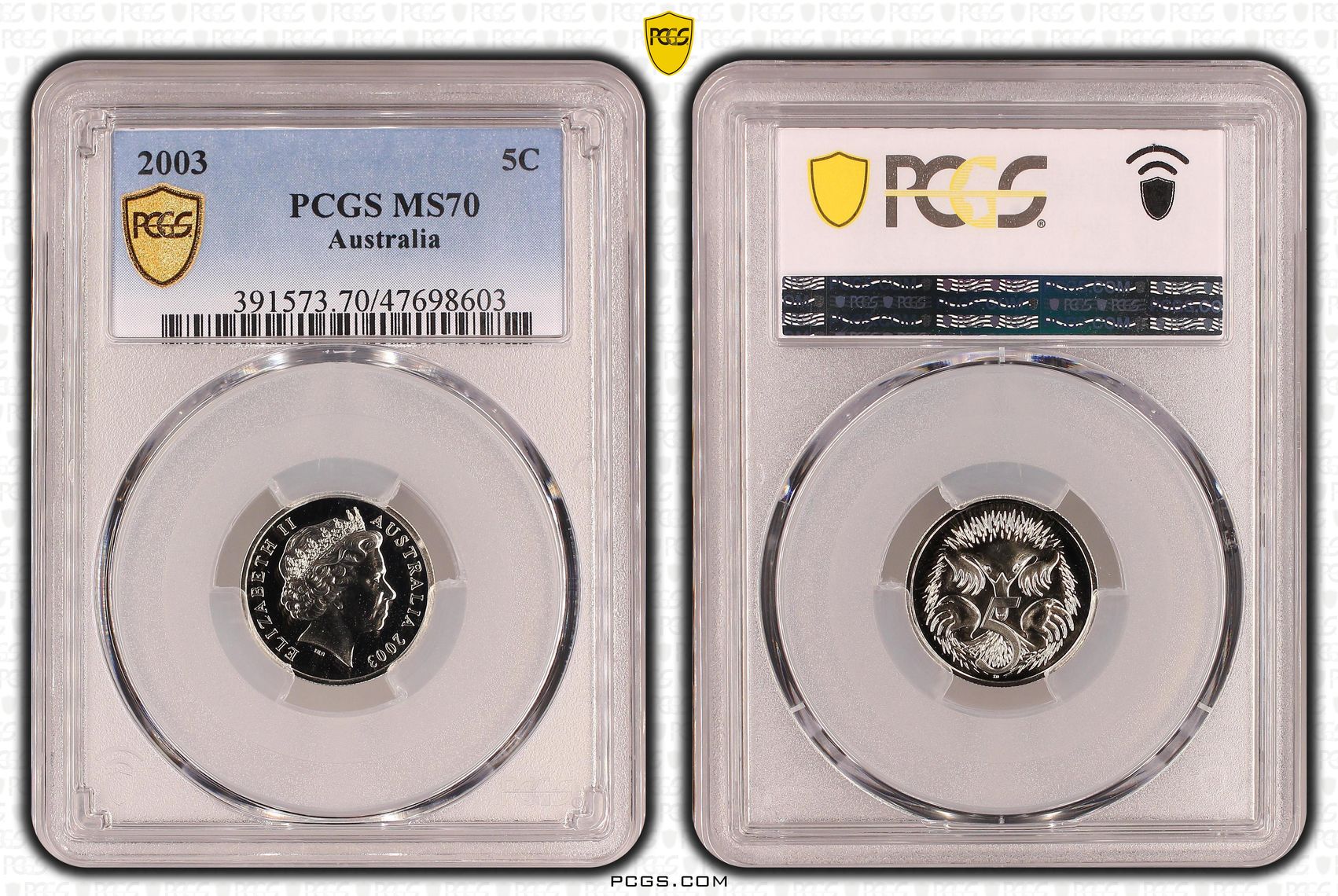 Elizabeth II, Pop 14/0, Five Cent, 2003, PCGS MS70