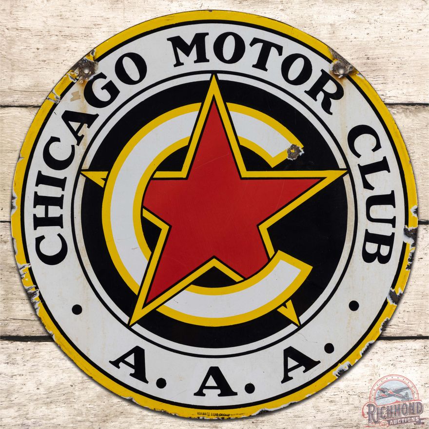 Chicago Motor Club A.A.A. 24" DS Porcelain Sign w/ Logo