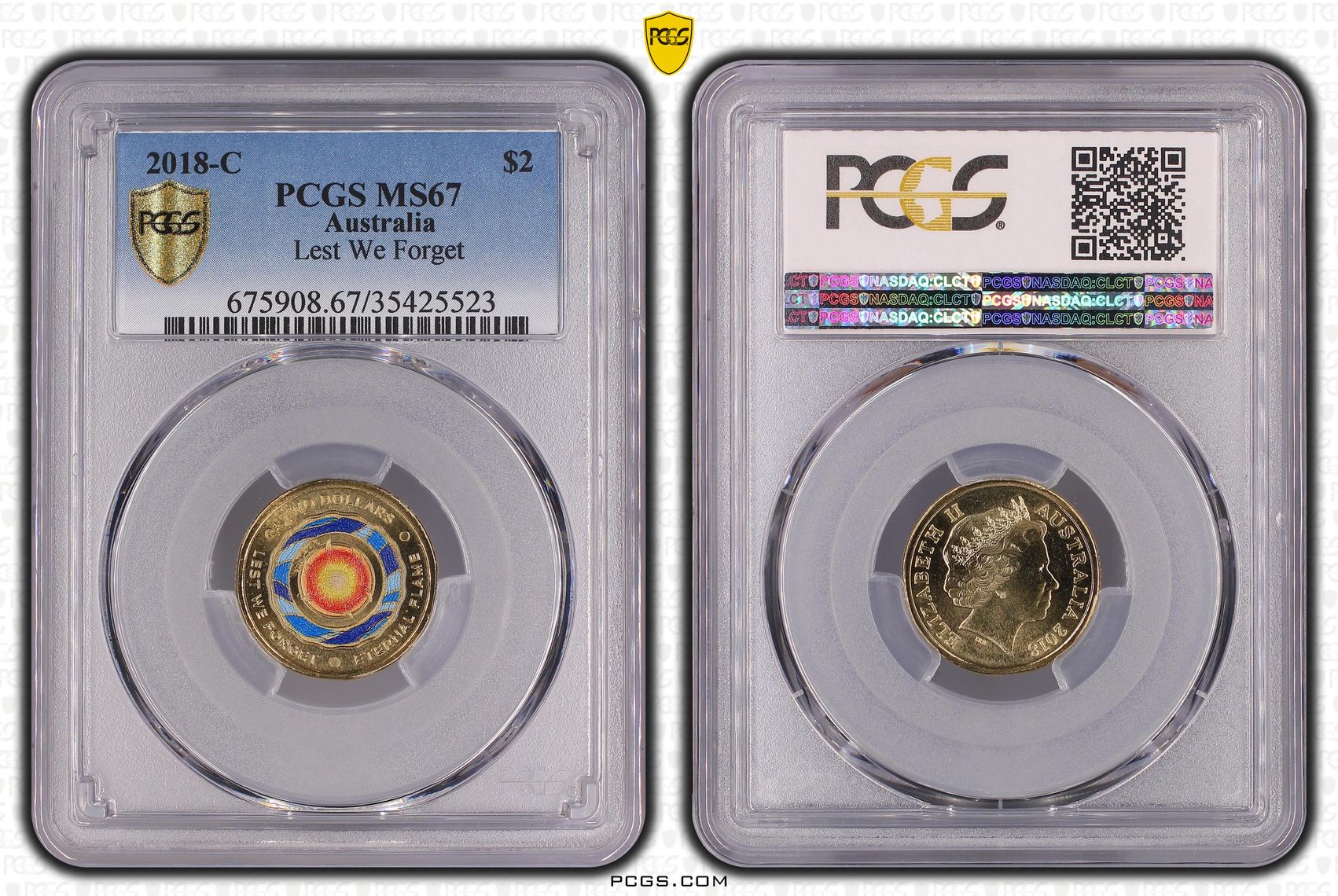 2018-C Australia Two Dollar, $2 Lest We Forget - Eternal Flame PCGS - MS67 -523