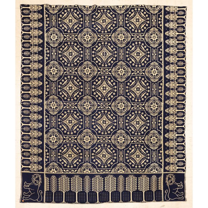 Antique American Homespun Coverlet with Lions 6'x8' Approx.