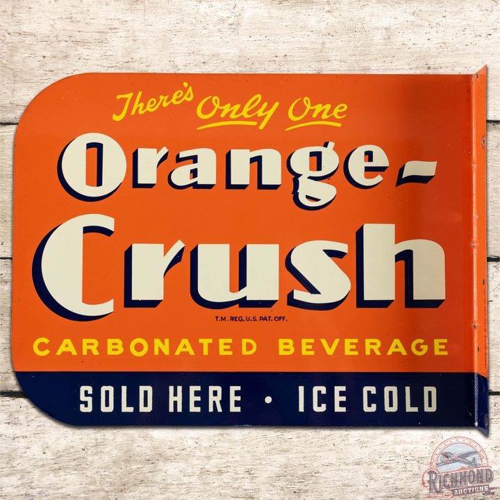 Orange Crush Sold Here Ice Cold DS Tin Flange Sign