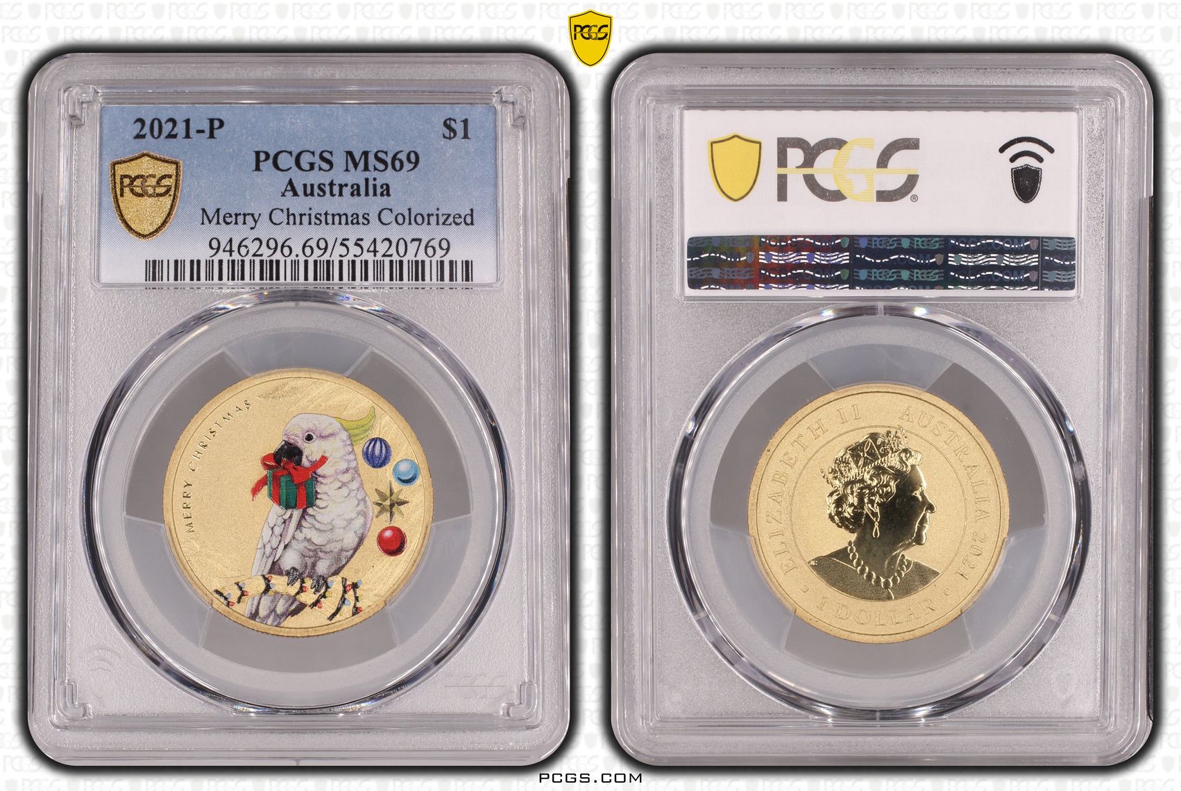 Merry Christmas Colorized, One Dollar, 2021-P, PCGS MS69