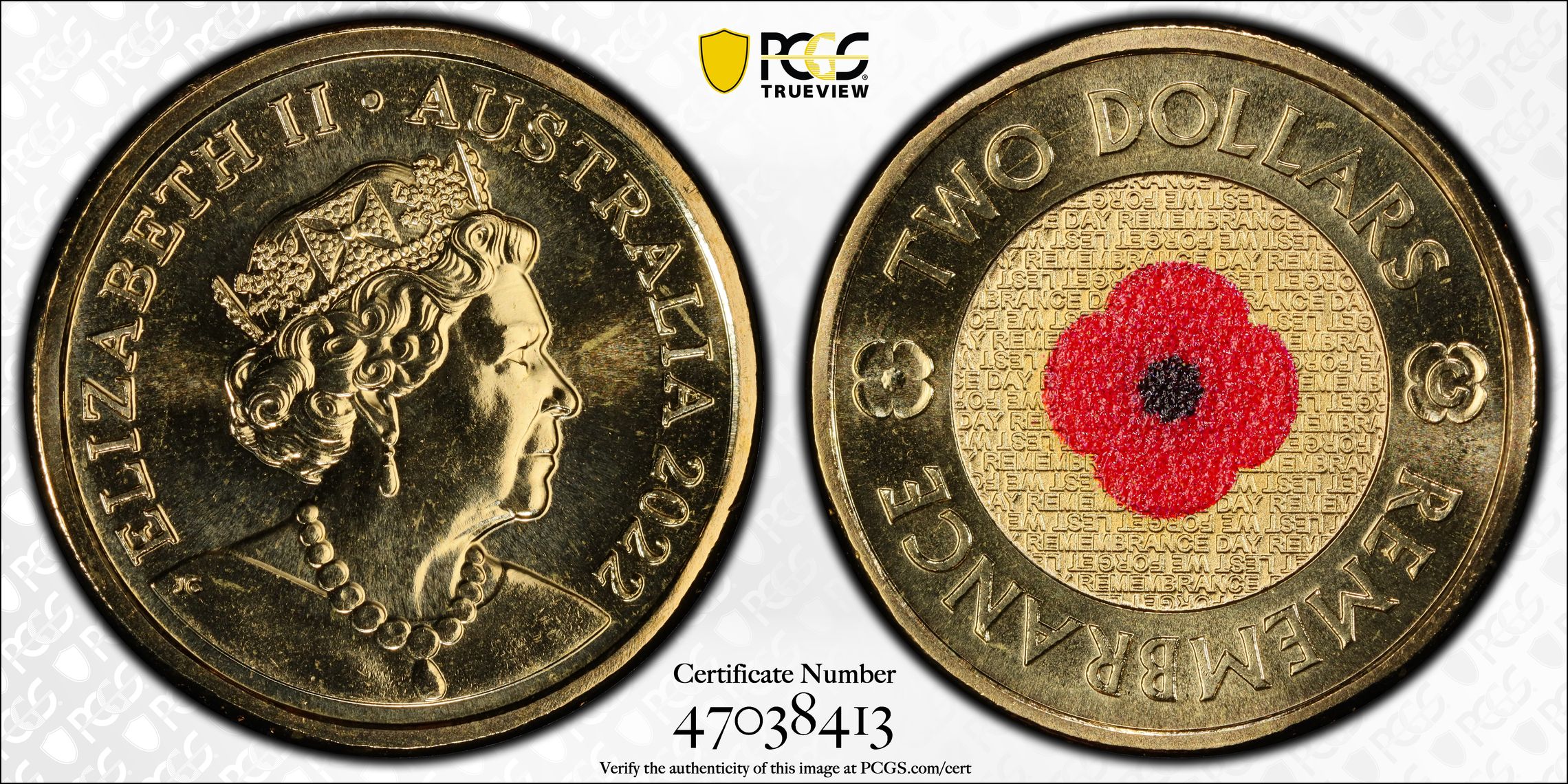 Remembrance Day Colorized, Two Dollar, 2022-C, PCGS MS67