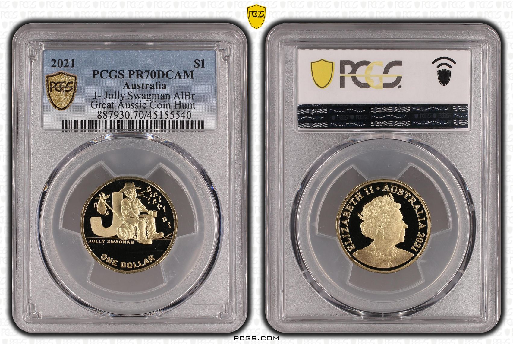 Elizabeth II, J- Jolly Swagman AlBr, One Dollar, 2021, PCGS PR 70DCAM