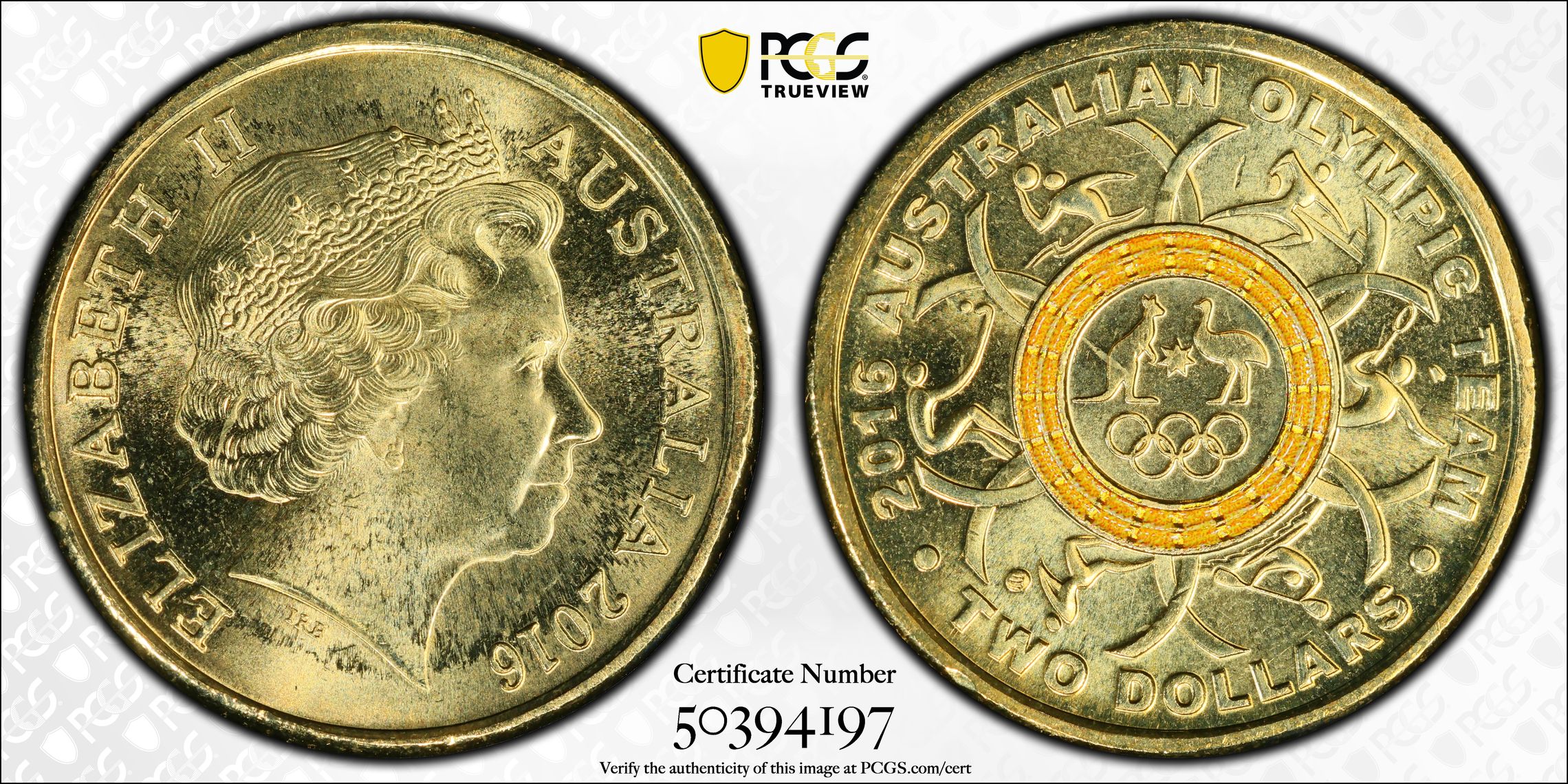 Olympic Team - Yellow Colorized, Two Dollar, 2016, PCGS MS67