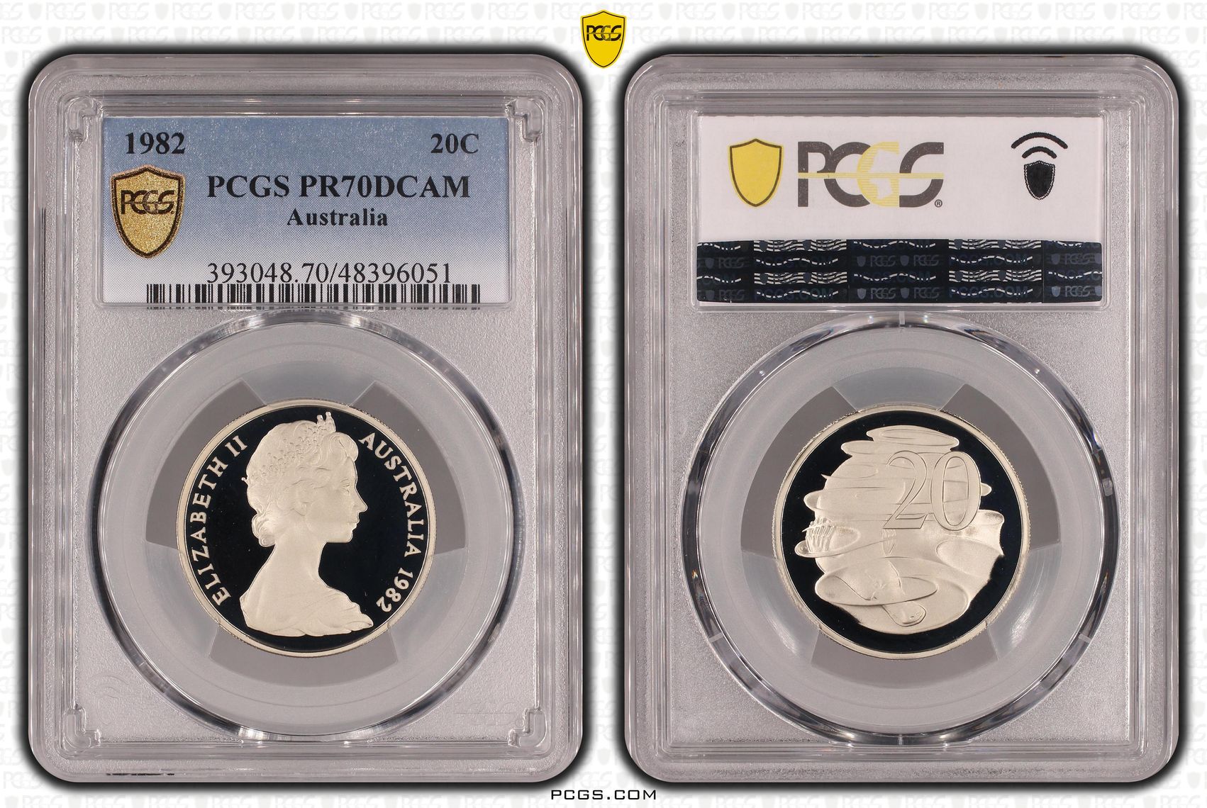 Elizabeth II, Pop 16/0, Twenty Cent, 1982, PCGS PR70DCAM
