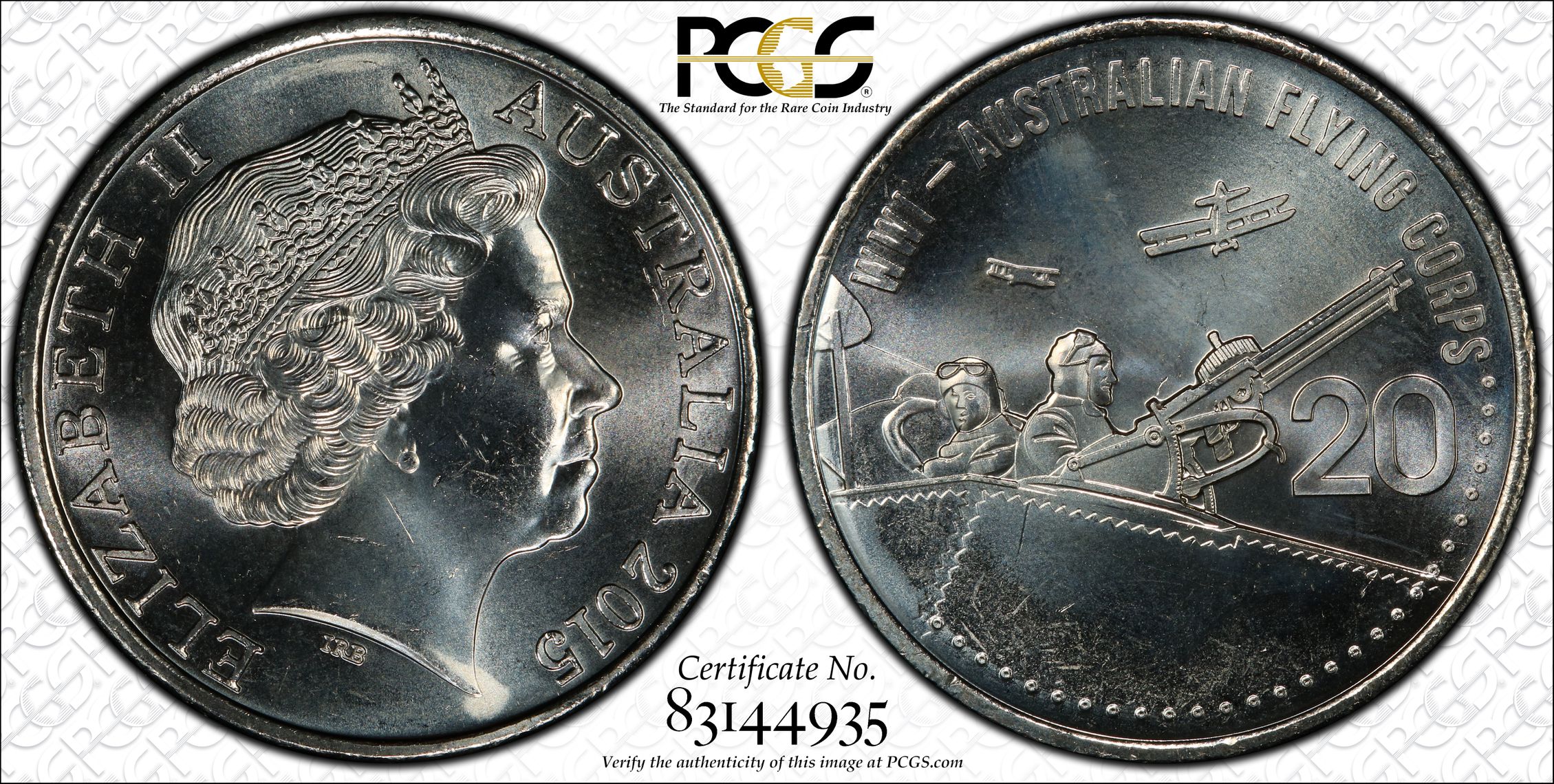 Australian Flying Corps, Twenty Cent, 2015, PCGS MS64