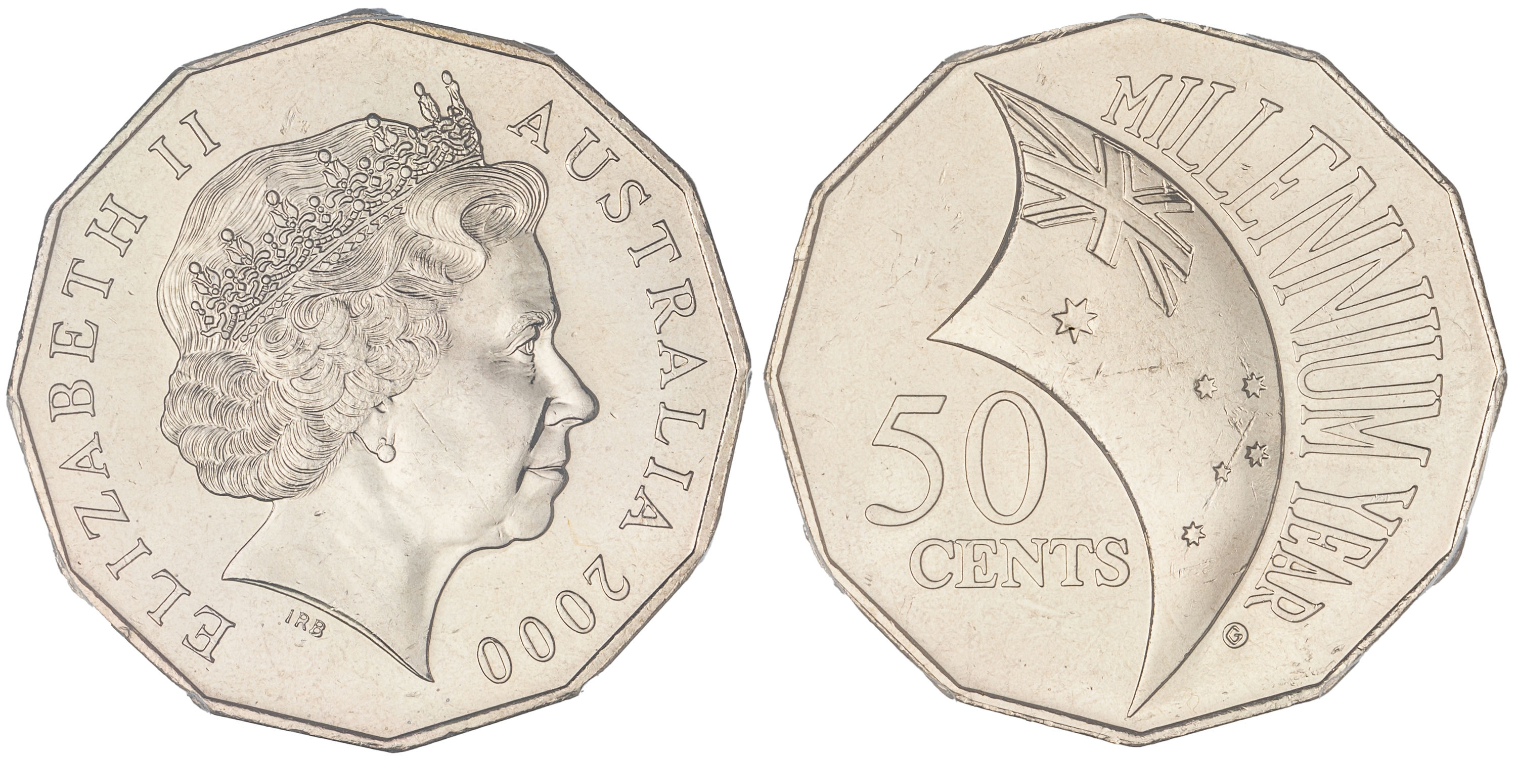 Elizabeth II, Incuse Flag, Fifty Cents, 2000, PCGS MS63