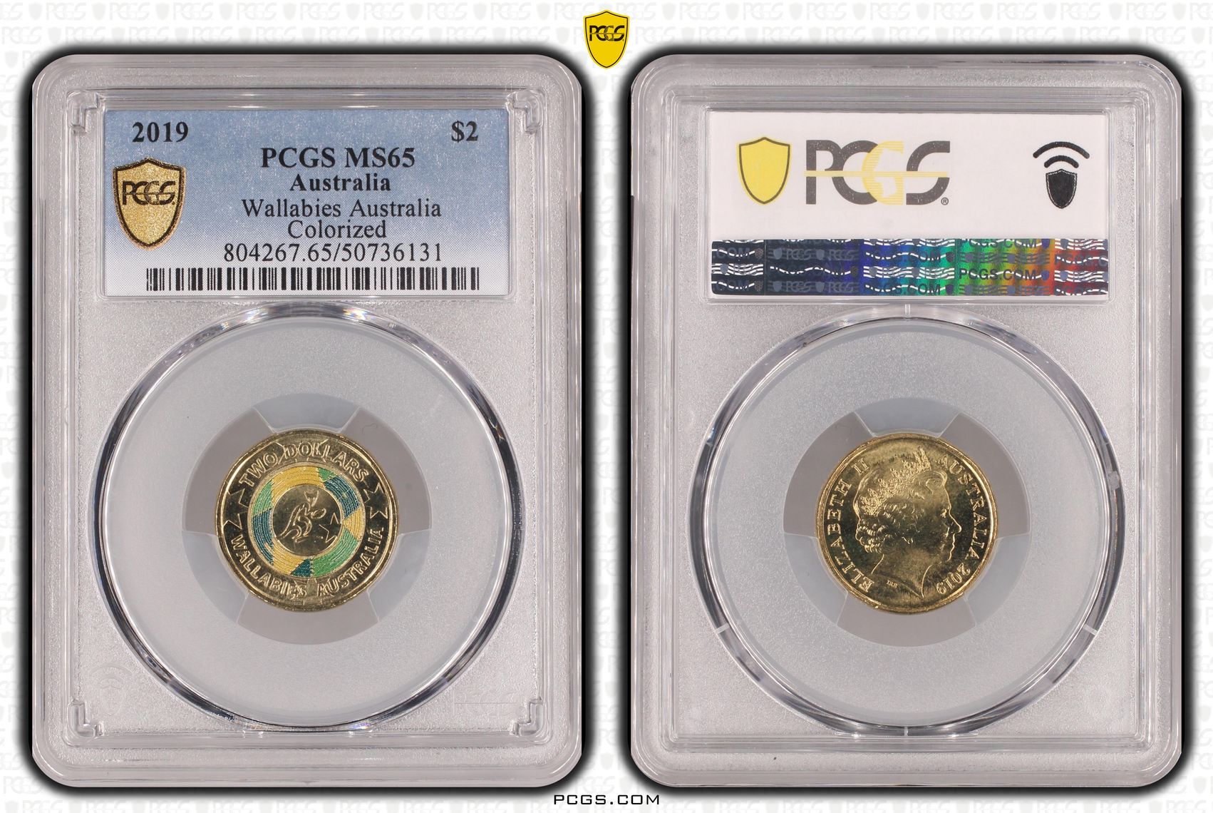 Wallabies Australia Colorized , Two Dollar, 2019, PCGS MS65