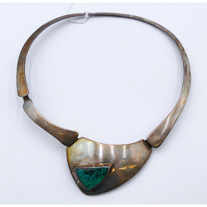 M. Sutton Modernist Sterling & Malachite Art Necklace 6'' - 62 Grams