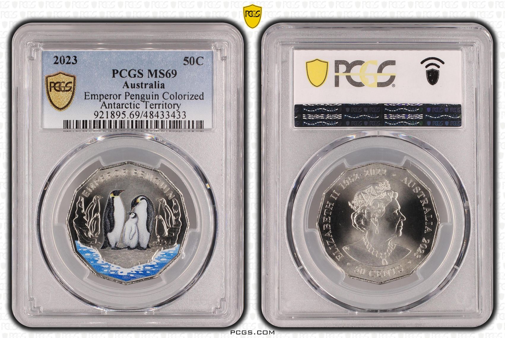 Elizabeth II, Emperor Penguin Colorized, Fifty Cent, 2023, PCGS MS69