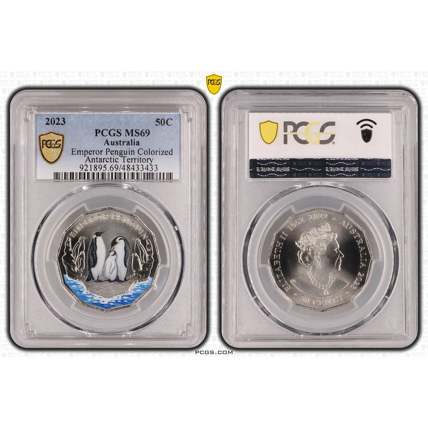 Elizabeth II, Emperor Penguin Colorized, Fifty Cent, 2023, PCGS MS69