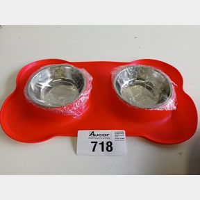 REX - NON-SLIP STAINLESS STEEL DOUBLE PET BOWL - RED