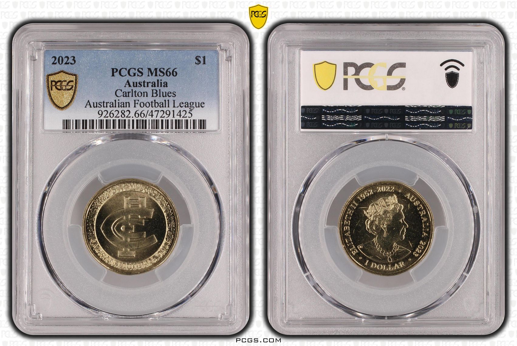 Elizabeth II, AFL - Carlton Blues, One Dollar, 2023, PCGS MS66