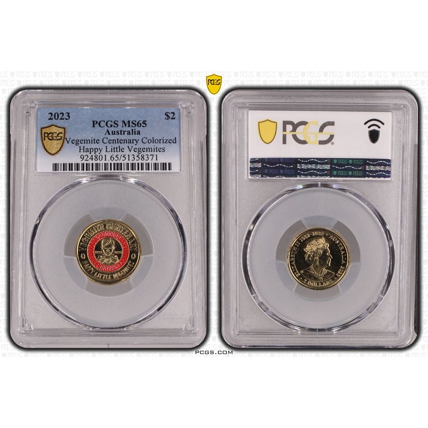 Vegemite Centenary Colorized Happy Little Vegemites, Two Dollar, 2023, PCGS MS65