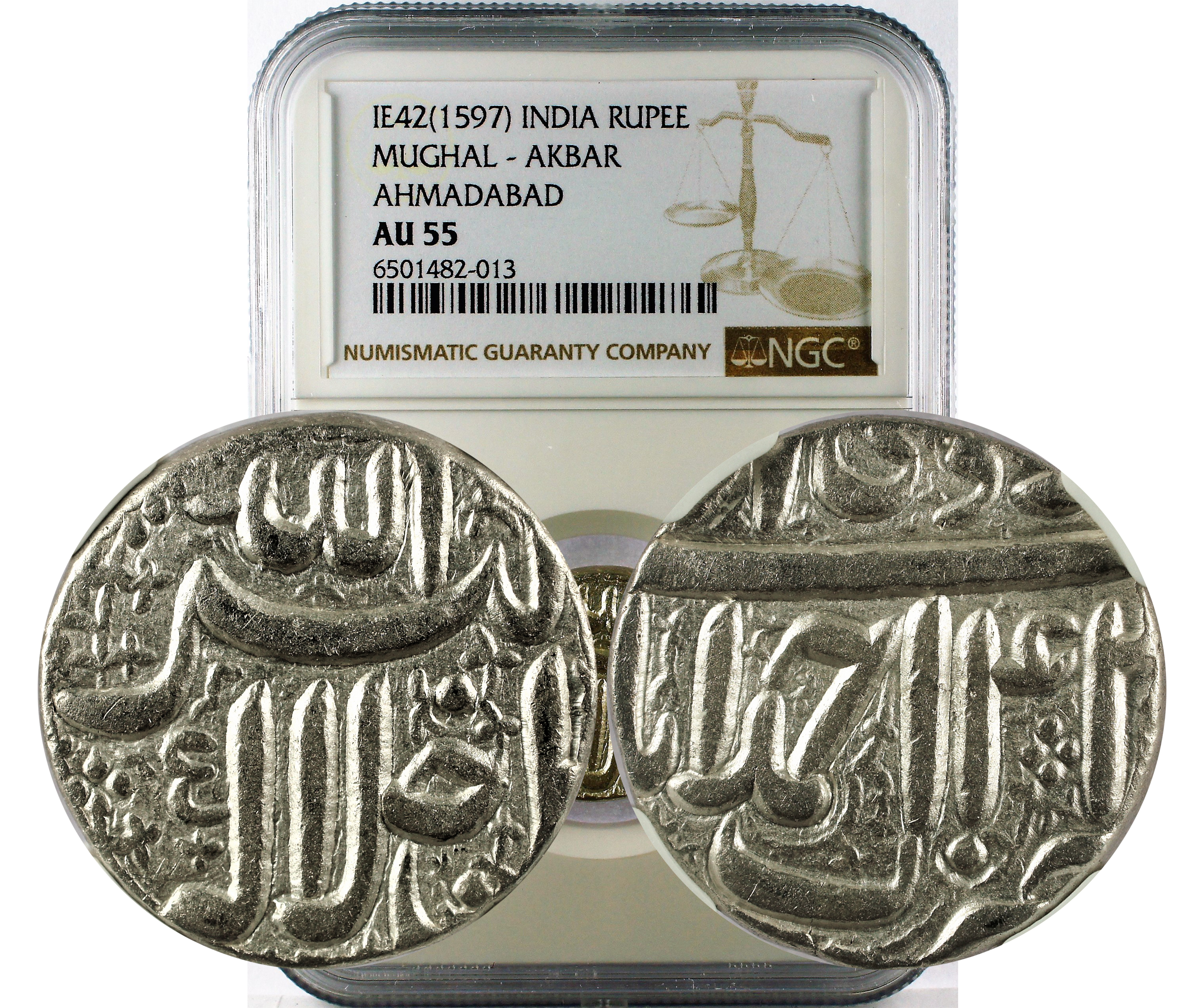 IE42(1597) INDIA MUGHAL - AKBAR AHMADABAD RUPEE AU 55