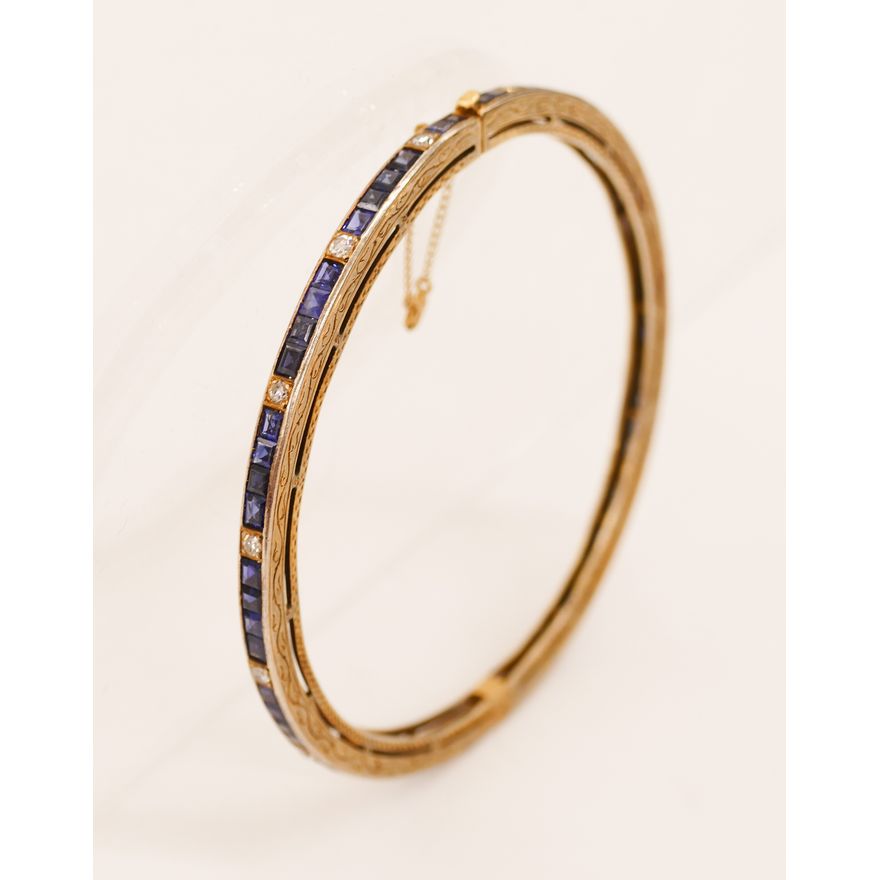Lady's Art Deco Sapphire & Diamond Bangle Bracelet