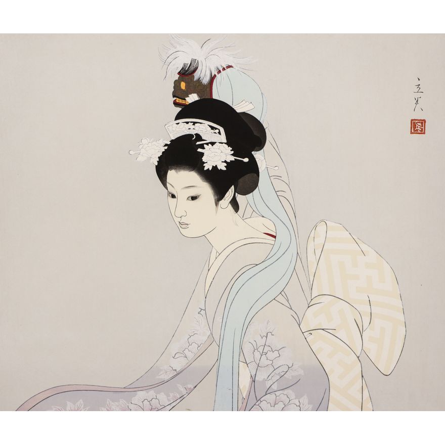 Shimura Tatsumi ''Kagami-Jishi'' Woodblock Print