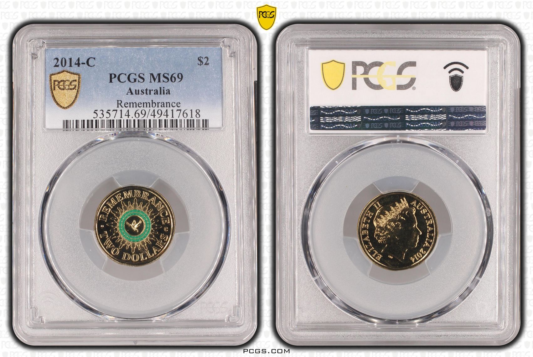 Remembrance Colourised, Two Dollar, 2014-C, PCGS MS69