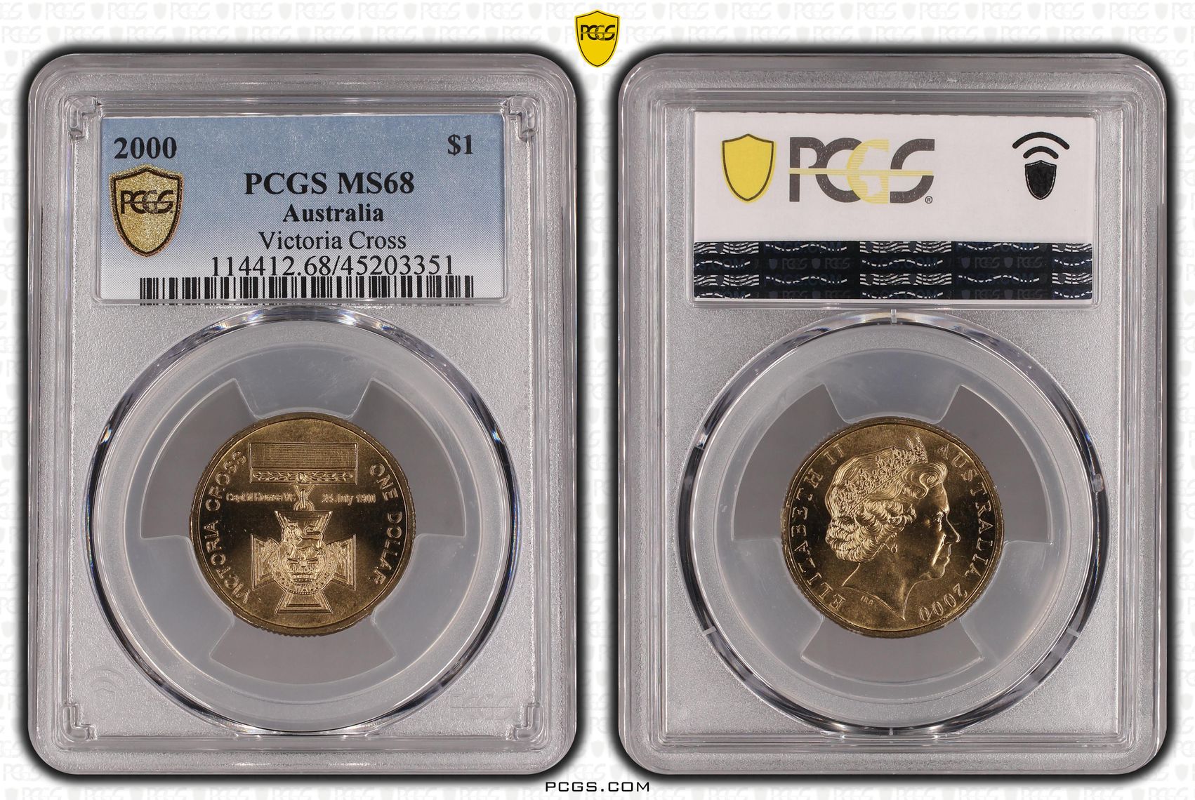 2000 Australia One Dollar, $1 Victoria Cross PCGS - MS68 -351