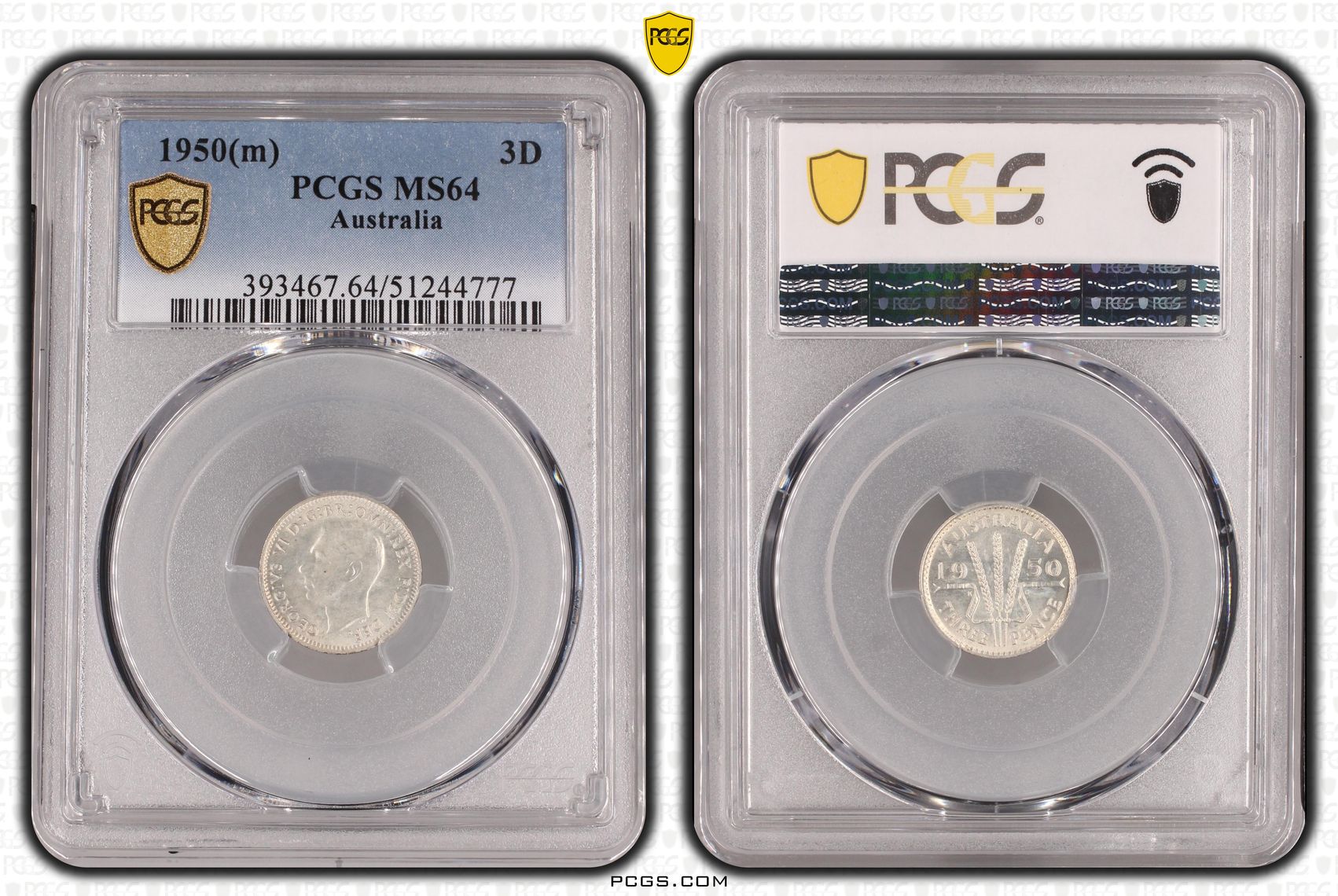 1950(m) Australia Threepence PCGS MS64