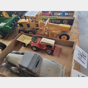 Vintage Allis-Chalmers garden tractor with utility wagon