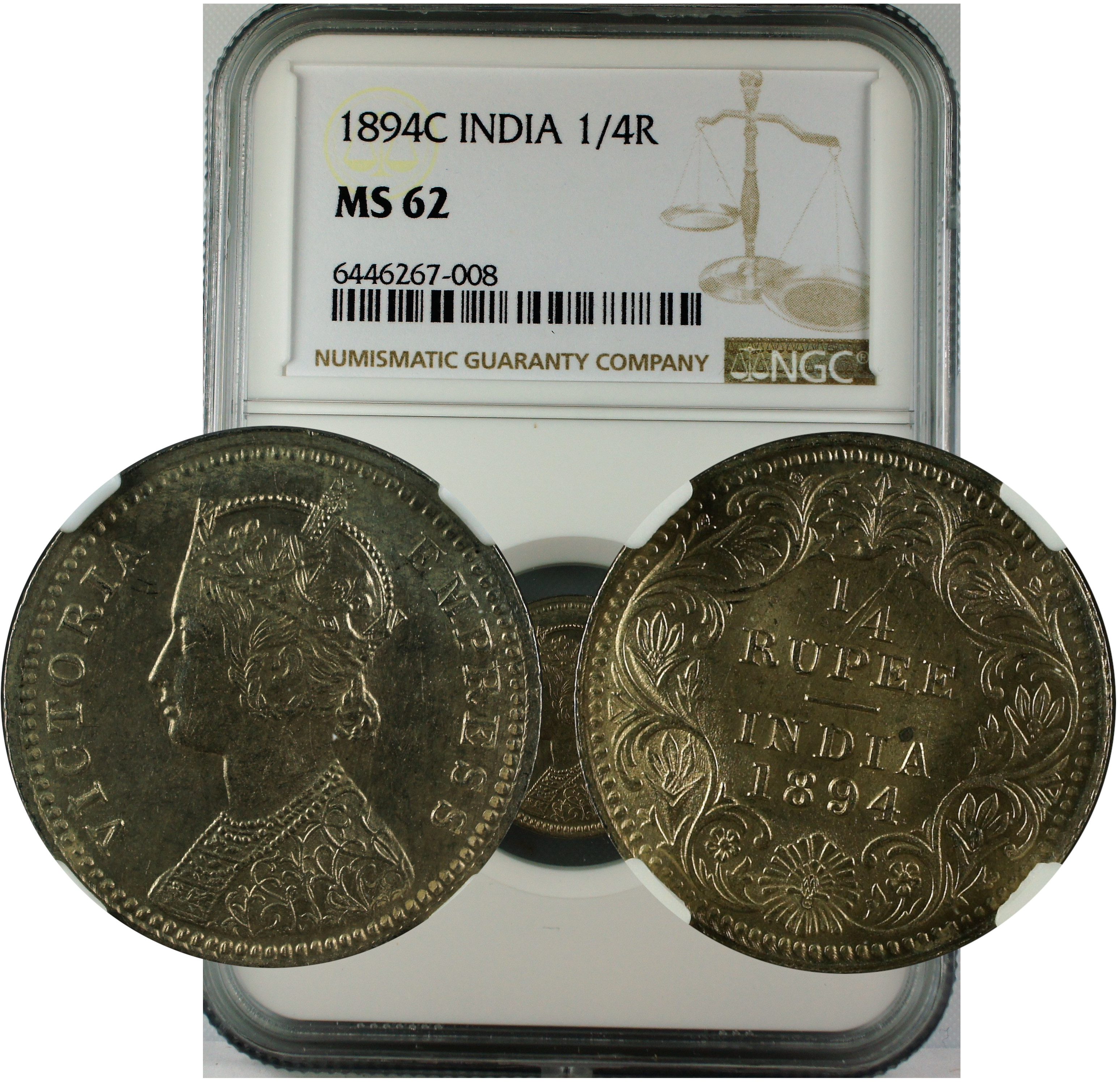 1894 C INDIA 1/4 RUPEE MS62